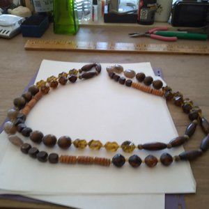 Wood bead multi color mixed with resin beads hindu style 60 inch thread necklace